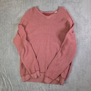 Tommy Bahama Women's XL Ribbed Cotton Sweater Pink V-Neck Lightweight Pullover